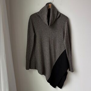 Eileen Fisher Yak Merino Cowlneck Asymmetric Sweater Brown/Grey & Black Size S